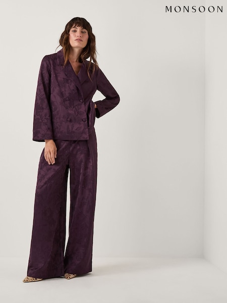 Monsoon Purple Rory Floral Satin Wide Leg Trousers (Y95334) | £85