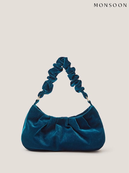 Monsoon Blue Vela Ruched Velvet Bag (Y95336) | £39
