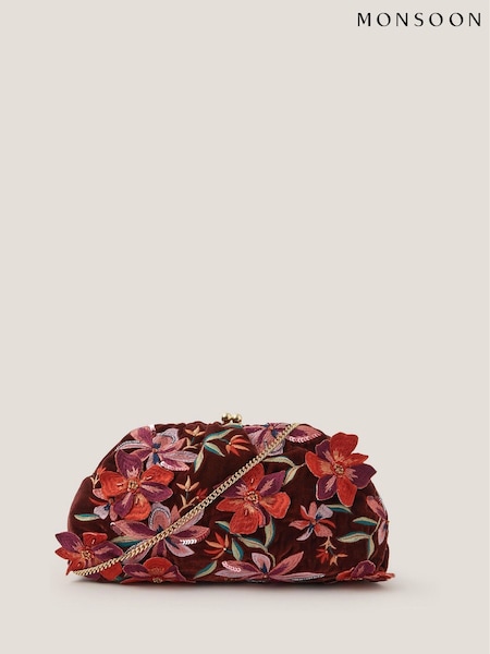 Monsoon Brown Josie Floral Embellished Clutch Bag (Y95339) | £55