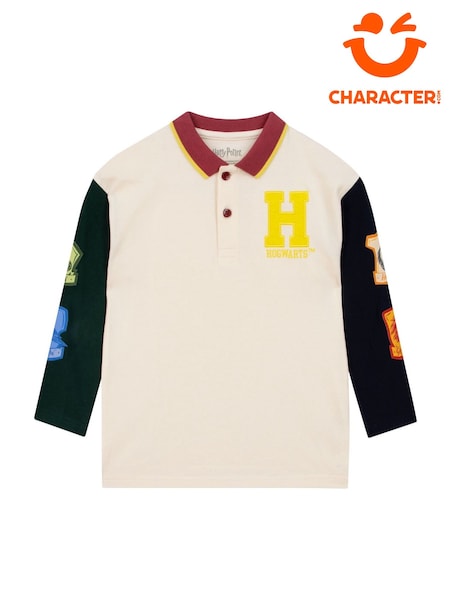 Character Cream Harry Potter Long Sleeve Polo Shirt - Hogwarts (Y95382) | £16