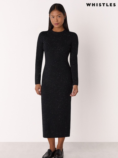 Whistles Black Petite Petite Annie Sparkle Knit Dress (Y95402) | £129