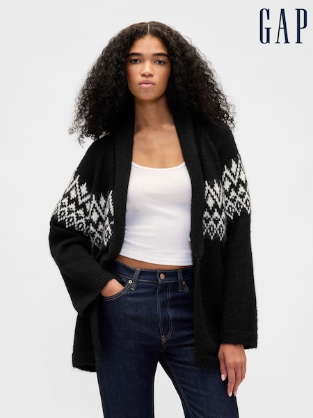 Gap Black Wool Blend Fair Isle Pattern Shawl Cardigan (Y95444) | £75