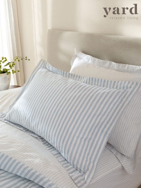 Yard Mineral Blue Set of 2 Hebden Melange Stripe 100 Cotton Pillowcases (Y95461) | £10