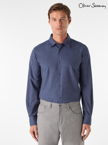 Oliver Sweeney Blue Brushed Cotton Melange Shirt (Y95482) | £119