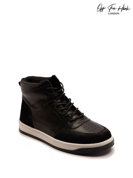 Off The Hook Black Shaw Leather Hi-Top Lace Up Trainer Sneakers (Y95629) | £36