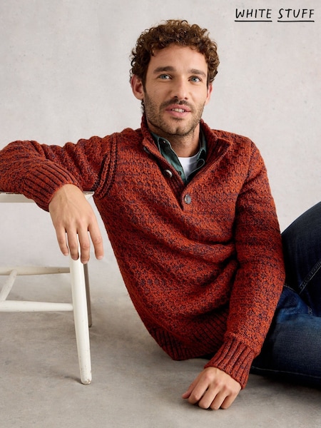 White Stuff Orange Albany Twisted Button Neck Jumper (Y95645) | £70