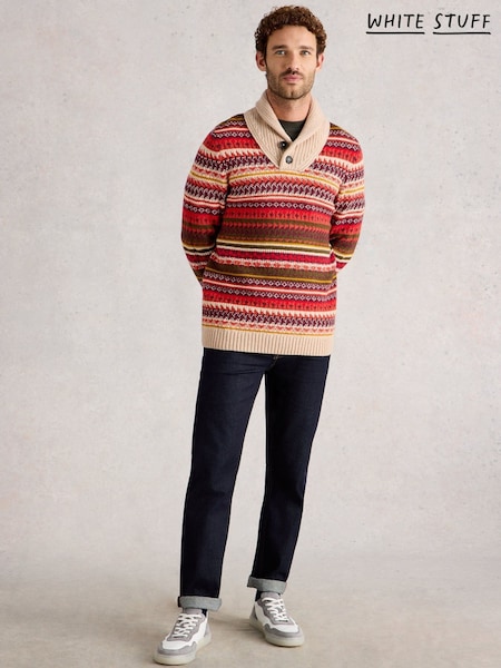 White Stuff Red Tenby Fairisle Shawl Neck Jumper (Y95657) | £75