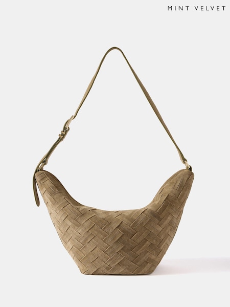 Mint Velvet Green Stevie Suede Woven Sling Bag (Y95724) | £140