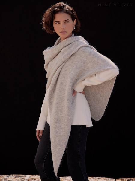 Mint Velvet Grey Marl Knit Shawl (Y95727) | £69