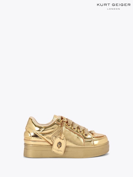 Kurt Geiger London Gold Junior Mini Southbank Tag Trainers (Y95813) | £79