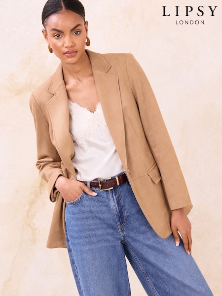 Lipsy Neutral Brown Faux Suede Single Breasted Blazer (Y95818) | £72