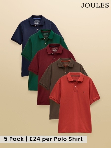 Navy/Burgundy/Green/Orange/Brown - Regular Joules Woody Multipack Polo Shirts (5 Pack)