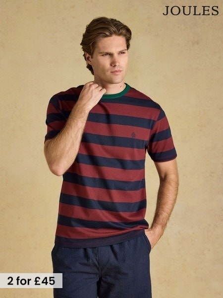 Navy & Red Striped - Regular Joules Rugby Club Crew Neck Cotton T-shirt