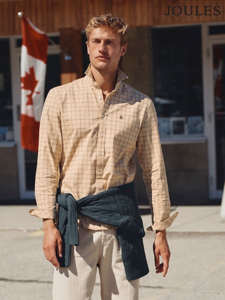 Oatmeal - Regular Joules Checked Classic Fit Cotton Oxford Shirt