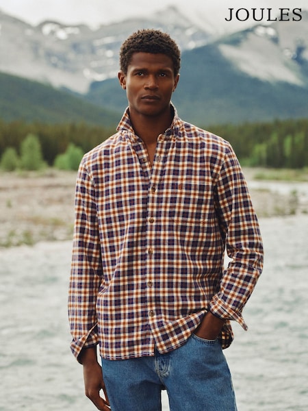 Navy - Regular Joules Long Sleeve Heavyweight Brushed Flannel Shirt