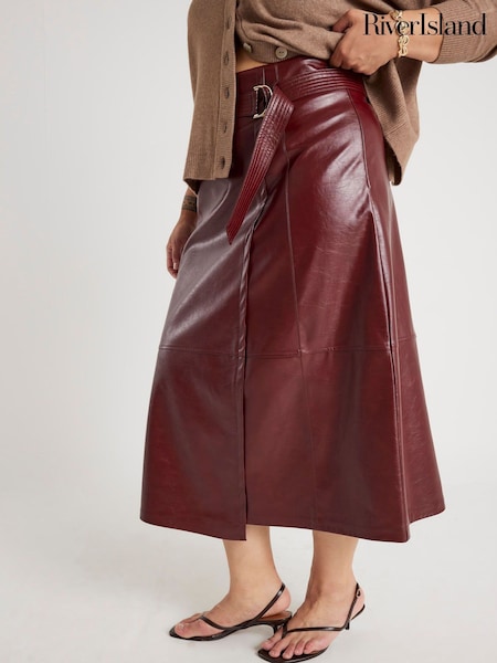 River Island Red Belted Wrap Midi Skirt (Y96113) | £46
