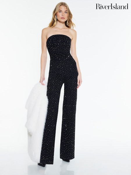 River Island Black Embellished Jumpsuit (Y96118) | £83