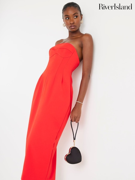 River Island Red Bodycon Bandeau Midi Dress (Y96126) | £72