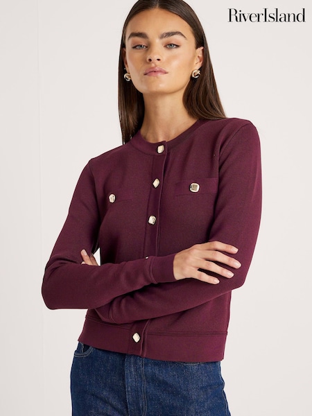 River Island Burgundy Fitted Military Cardigan (Y96127) | £39