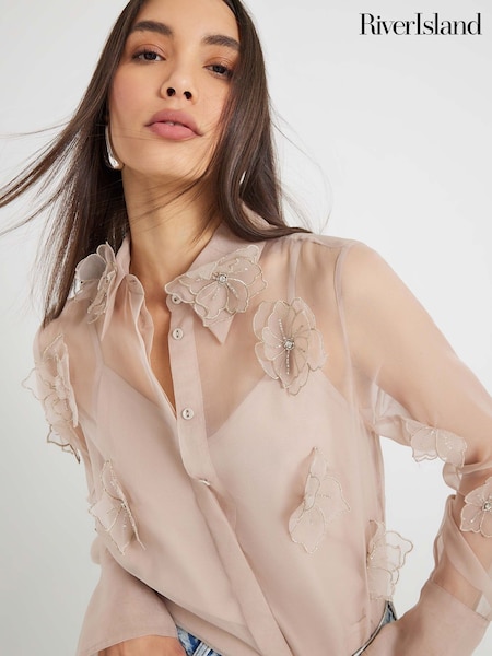 River Island Pink Embellished Floral Shirt (Y96133) | £64