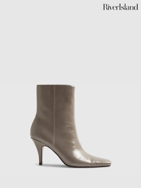 River Island Grey Chisel Toe Heeled Ankle Boots (Y96137) | £46