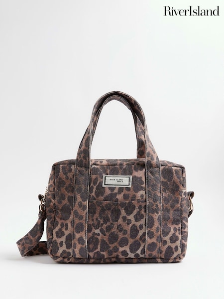 River Island Brown Canvas Leopard Print Holdall (Y96143) | £39