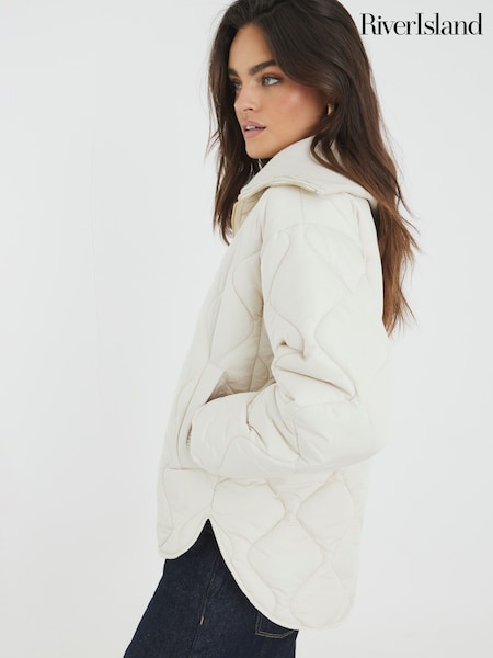River Island Cream Rib Collar Jacket (Y96189) | £64