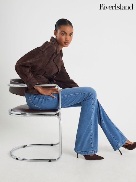 River Island Blue High Rise Pull On Bootcut Jeans (Y96203) | £51
