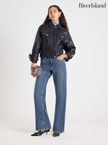 River Island Blue High Rise Relaxed Straight Jeans (Y96222) | £51