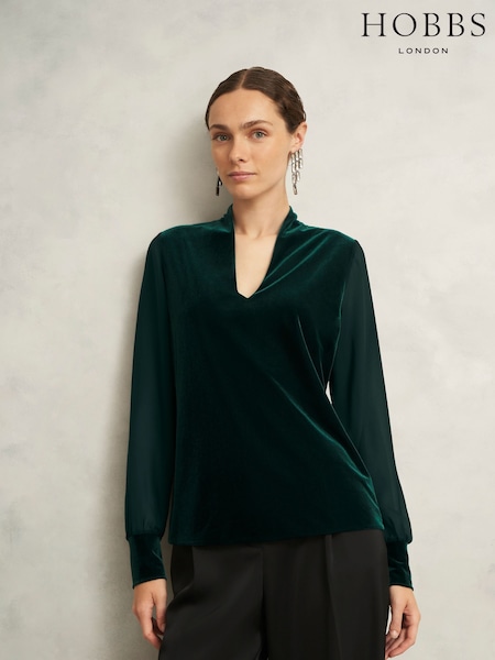 Hobbs Green Aimee Velvet Top (Y96248) | £79
