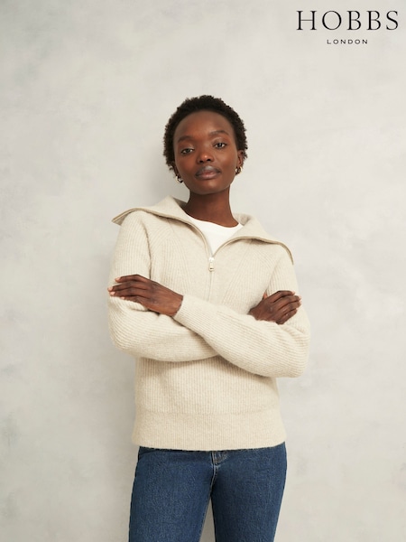 Hobbs Brown Sandy Zip Up Jumper (Y96249) | £110