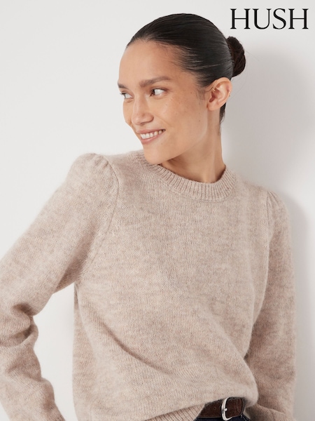 Hush Cream Gathered Shoulder Wool Blend Jumper (Y96382) | £90