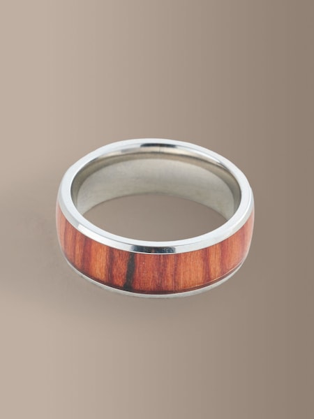 Silver - Regular Silver Plated Stainless Steel Band Detail Ring