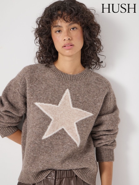 Hush Brown Wool Blend Star Jacquard Jumper (Y96406) | £125