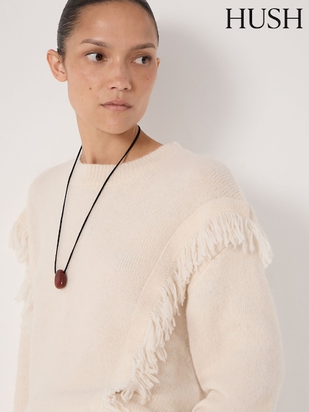 Hush Natural Wool Blend Fringe Knitted Jumper (Y96407) | £125