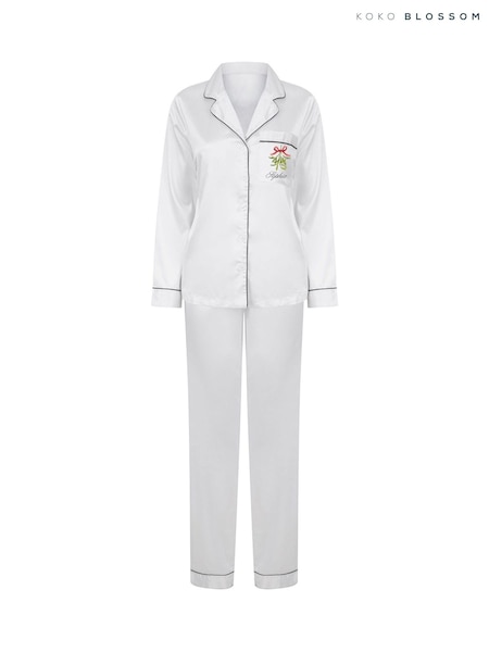 Personalised Christmas Satin Mistletoe Pyjamas by Koko Blossom (Y96412) | £35