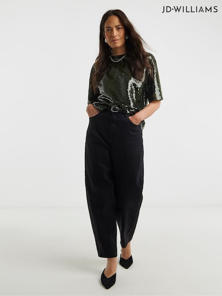 JD Williams Green Sequin Short Sleeve Top (Y96434) | £40