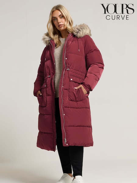 Yours Curve Red Padded Plush Parka Coat (Y96514) | £94