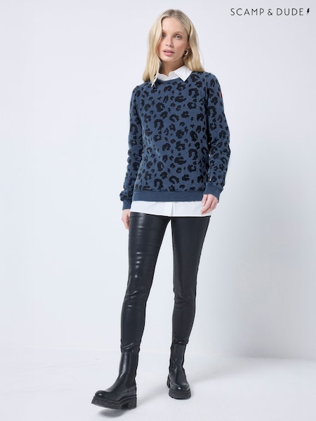 SCAMP & DUDE Blue Classic Sweatshirt With Leopard & Lightning Bolt (Y96611) | £60