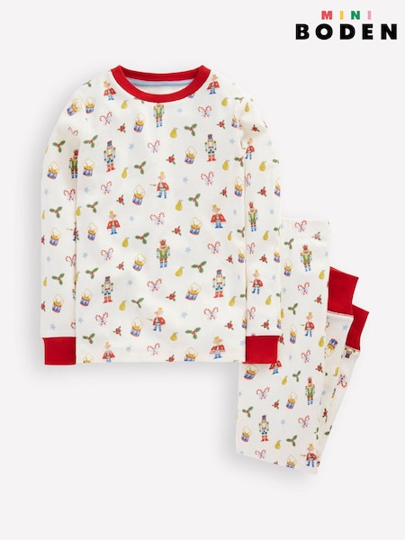 Boden White Christmas Snug Long John Pyjamas (Y96657) | £23 - £27