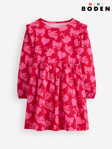 Boden Red Posie Long Sleeve Jersey Dress (Y96674) | £23 - £27