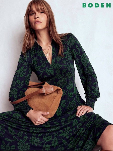 Boden Blue Ivy Smocked Midi Dress (Y96704) | £99