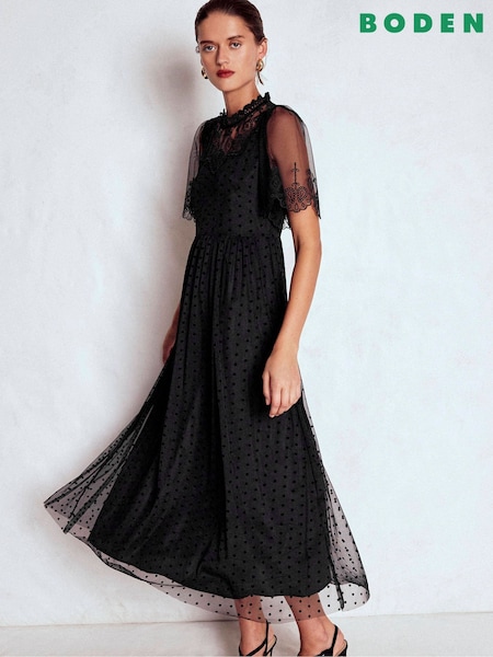 Boden Black Embroidered Tulle Party Dress (Y96705) | £169