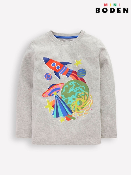 Boden Grey Space Long Sleeve Printed T-Shirt (Y96739) | £17 - £19