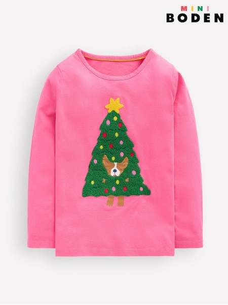 Boden Pink Christmas Long Sleeve Boucle T-shirt (Y96789) | £19 - £21
