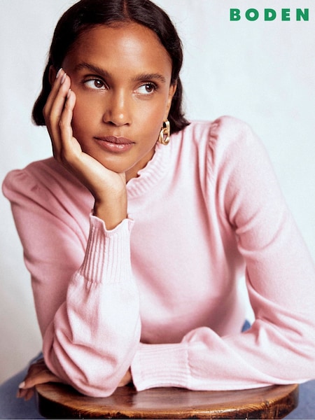 Boden Pink Frill Trim Cashmere Jumper (Y96791) | £149