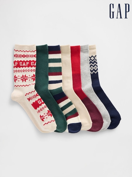Gap Red/Green Crew Christmas Socks 7-Pack (Y96982) | £18