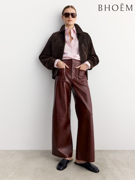 BHOEM Burgundy Red Faux Leather Patch Pockets Trousers (Y97127) | £59