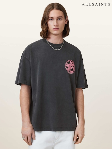 AllSaints Pink Distortion Short Sleeve Crew Neck T-Shirt (Y97162) | £59