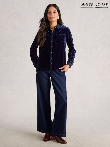 White Stuff Blue Sophie Velvet Shirt (Y97231) | £65